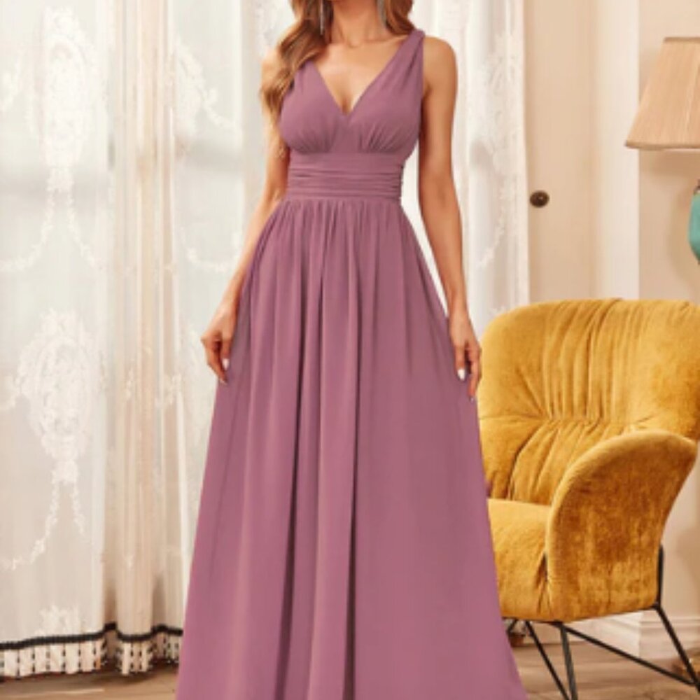 Double V-Neck Elegant Maxi Long Evening Dress Size 8